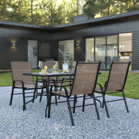 Flash Furniture TLH-089REC-303CBN4-GG Brazos 5 Piece Outdoor Patio Dining Set - 55